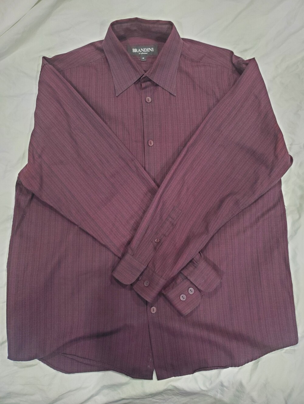 Brandini Le Collezioni Burgundy Striped Dress Shirt Men's Medium Long Sleeve - Picture 5 of 8